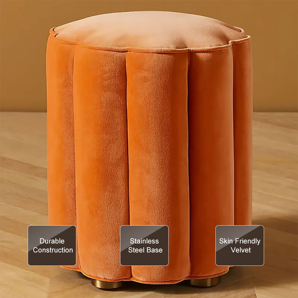 HMR Round Makeup Vanity Stool - Orange, Velvet