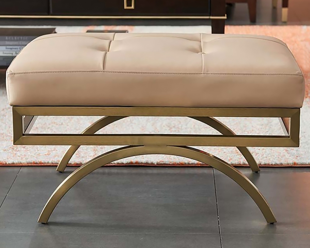 HMR - Leather Upholstered Ottoman Stool in Beige
