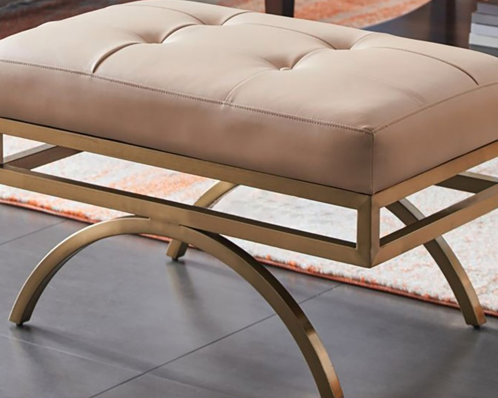 HMR - Leather Upholstered Ottoman Stool in Beige