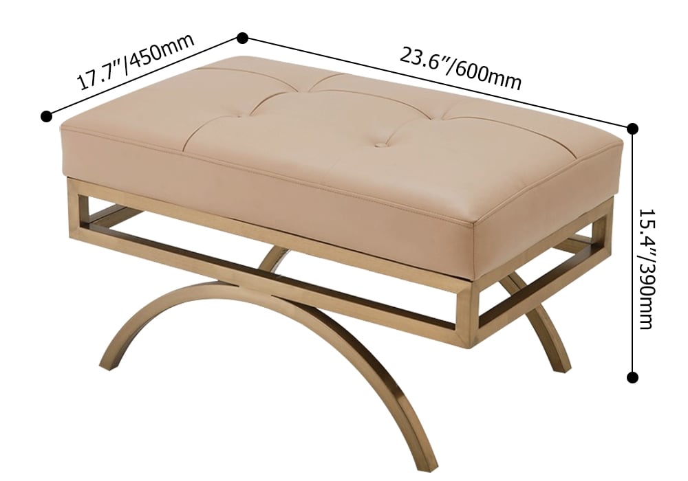 HMR - Leather Upholstered Ottoman Stool in Beige