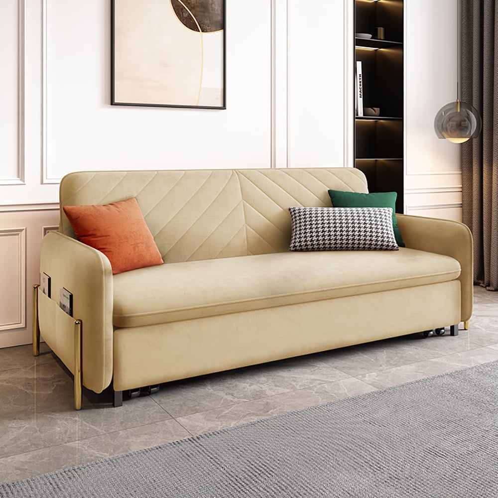 HMR King 3-Seater Sleeper Sofa - Beige, Velvet