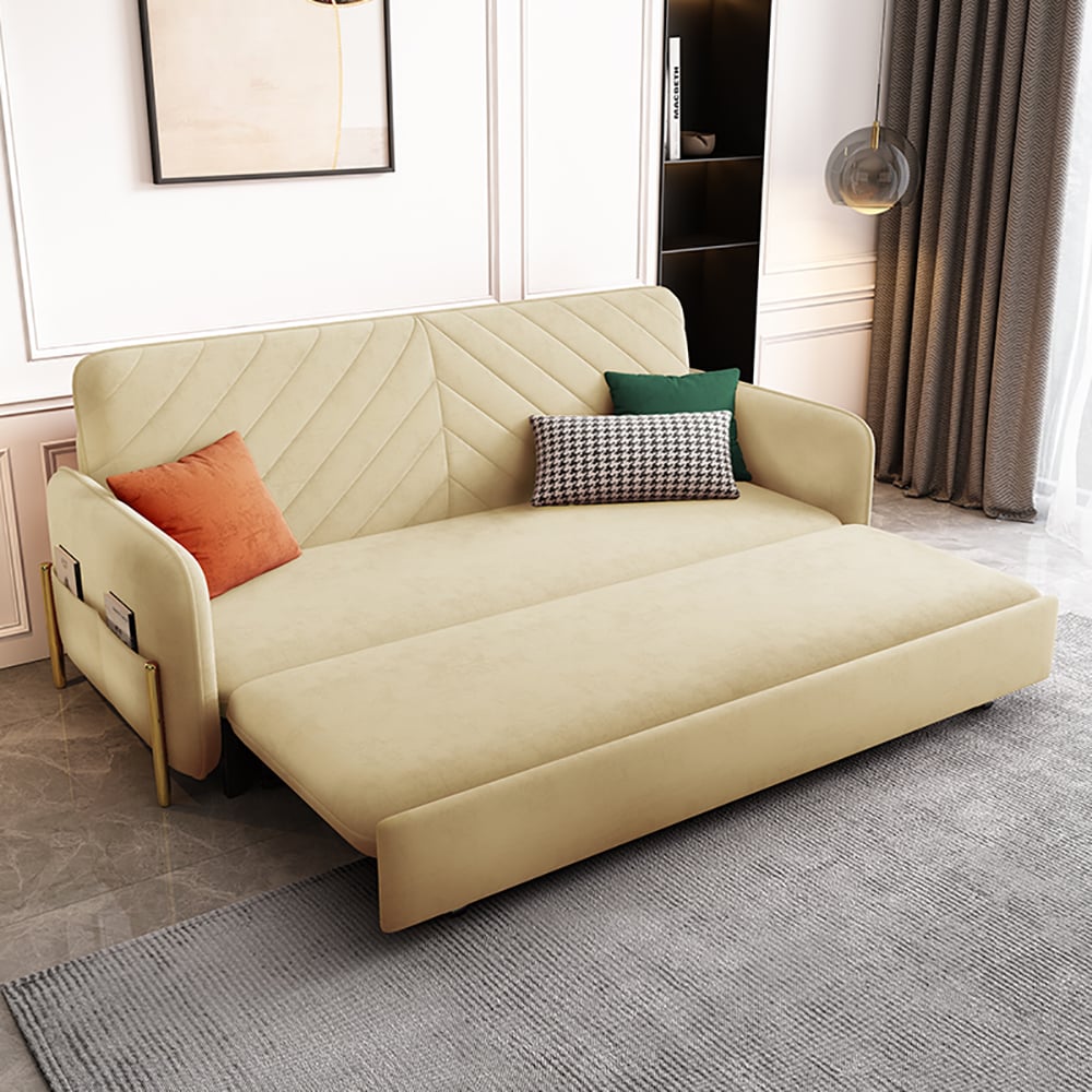 HMR King 3-Seater Sleeper Sofa - Beige, Velvet