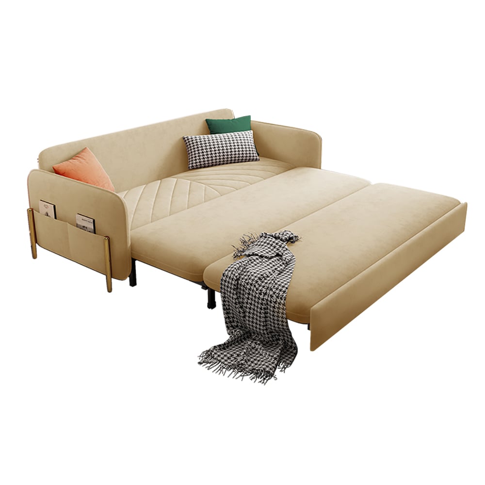 HMR King 3-Seater Sleeper Sofa - Beige, Velvet
