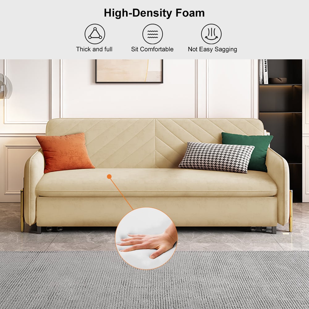 HMR King 3-Seater Sleeper Sofa - Beige, Velvet