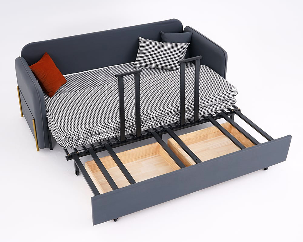 HMR King 3-Seater Sleeper Sofa - Deep Gray, Leather