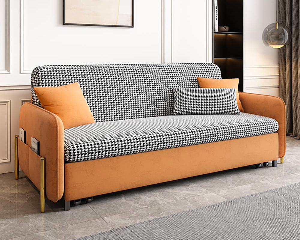 HMR King 3-Seater Sleeper Sofa - Orange, Leather