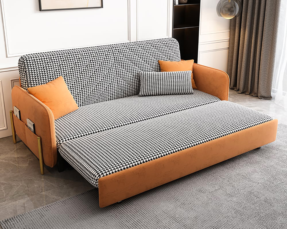 HMR King 3-Seater Sleeper Sofa - Orange, Leather