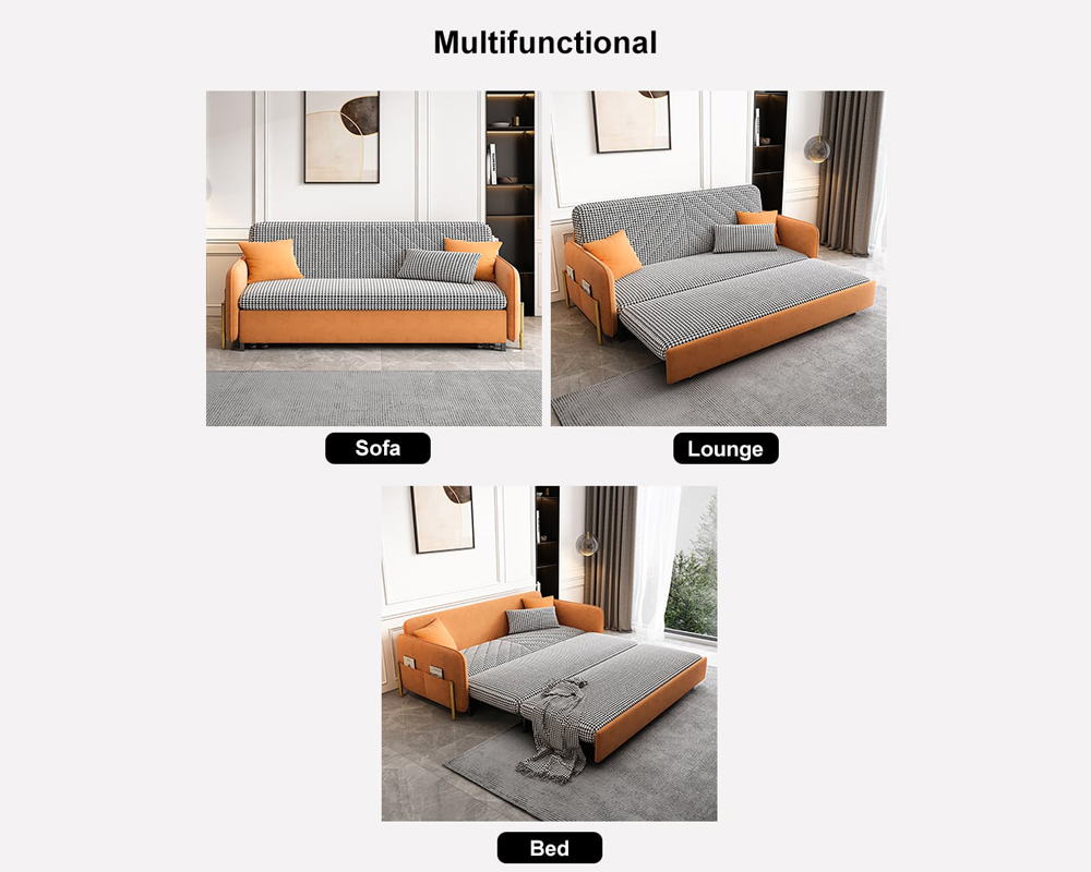 HMR King 3-Seater Sleeper Sofa - Orange, Leather