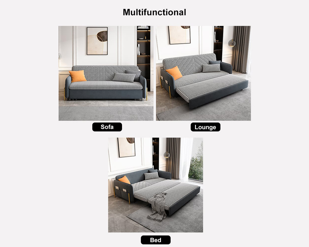HMR Full 2-Seater Sleeper Sofa - Deep Gray, Leather