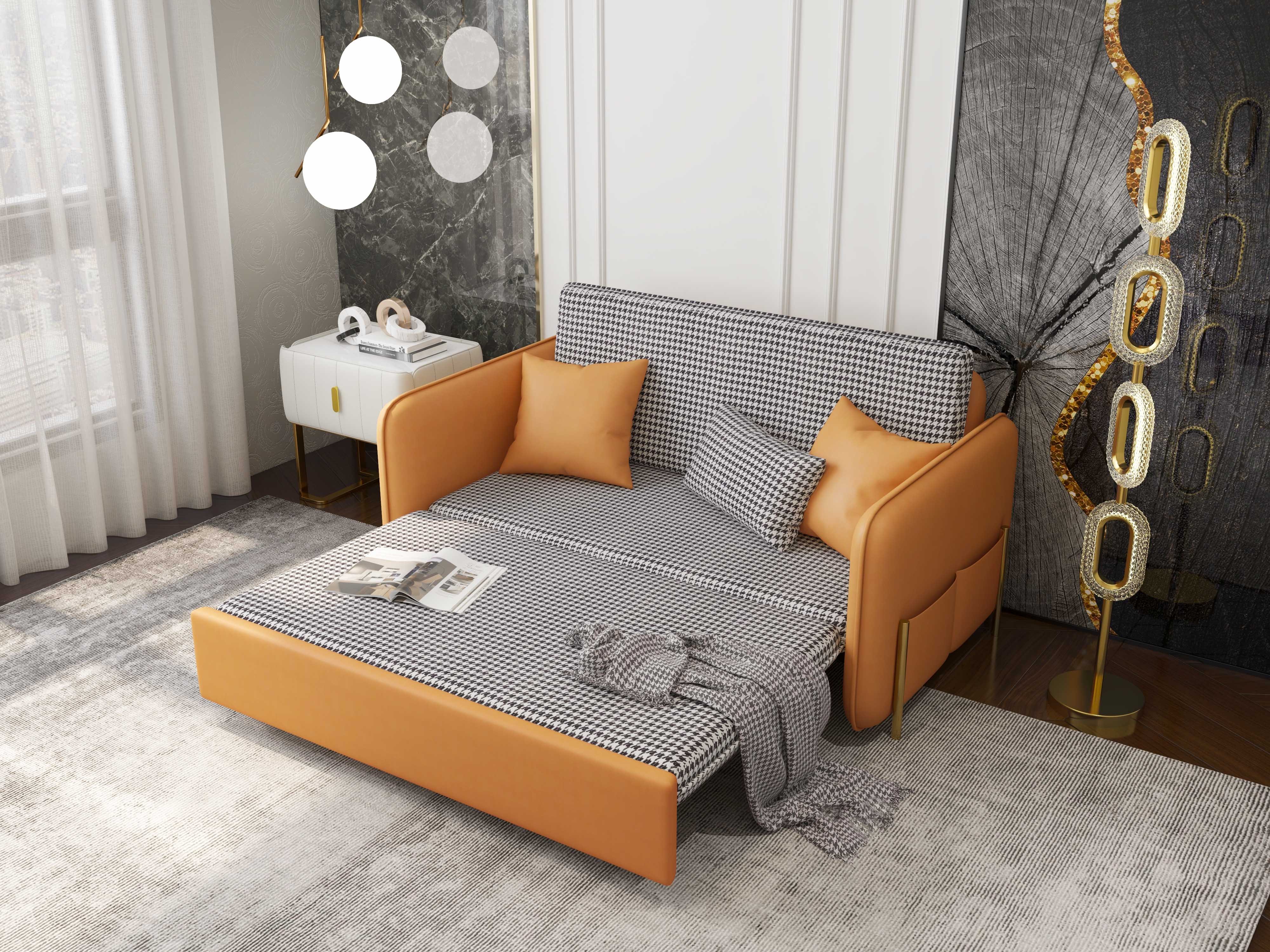HMR Full 2-Seater Sleeper Sofa - Orange, Leather