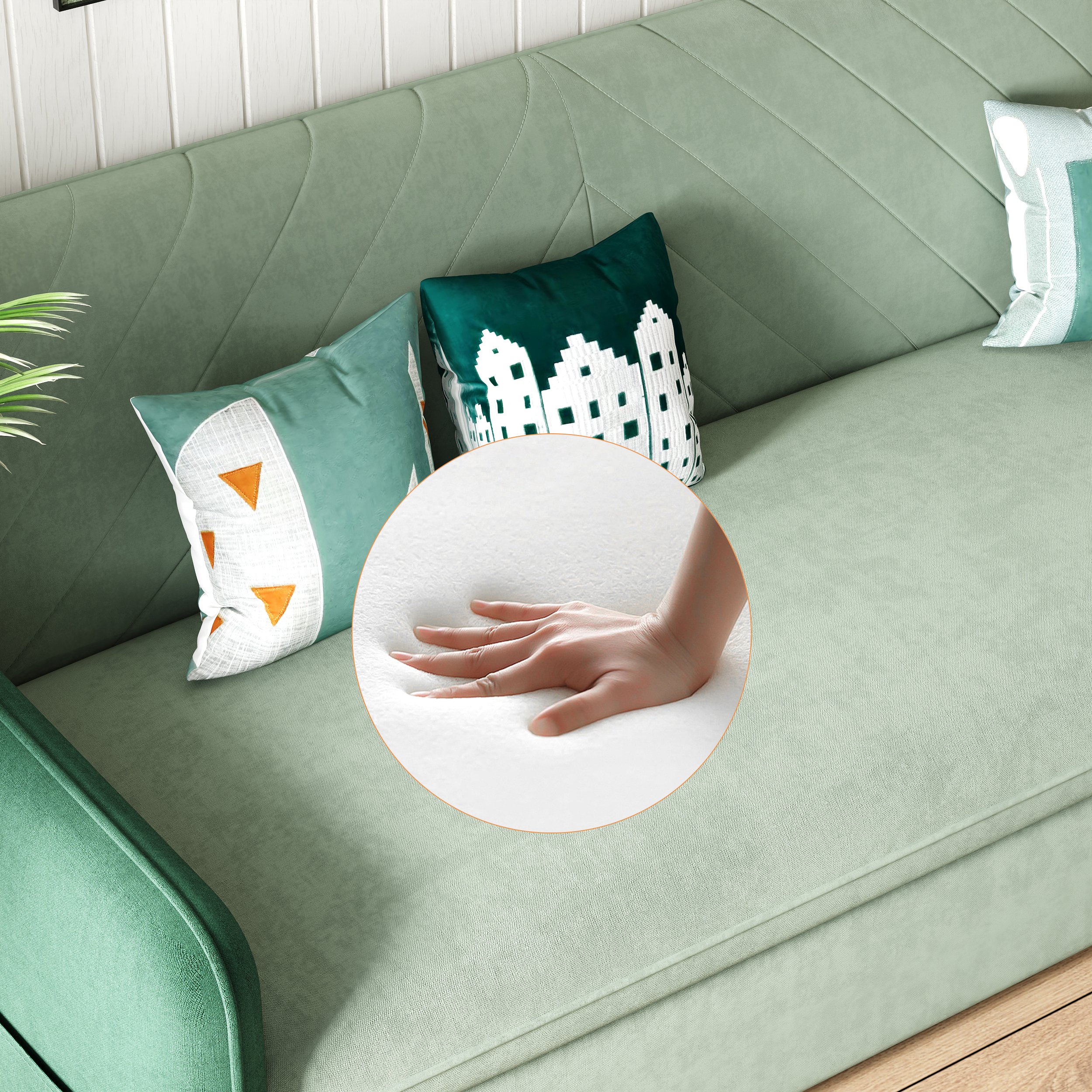 HMR Full 2-Seater Sleeper Sofa - Green/Gold, Velvet