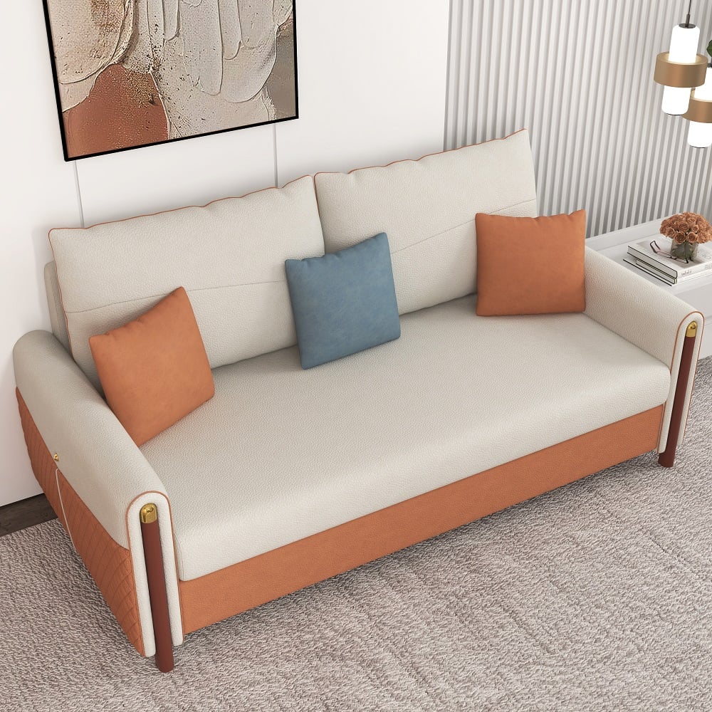 HMR - Convertible Sofa Leath-Aire Upholstery in 59"W, White and Orange