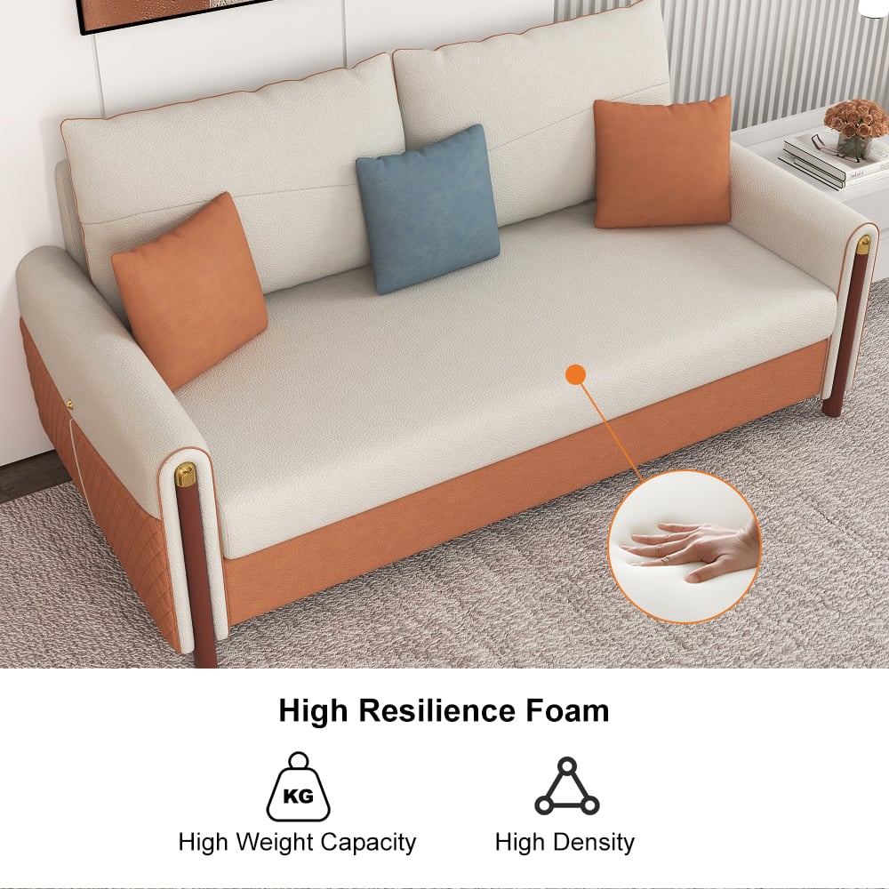 HMR - Convertible Sofa Leath-Aire Upholstery in 59"W, White and Orange