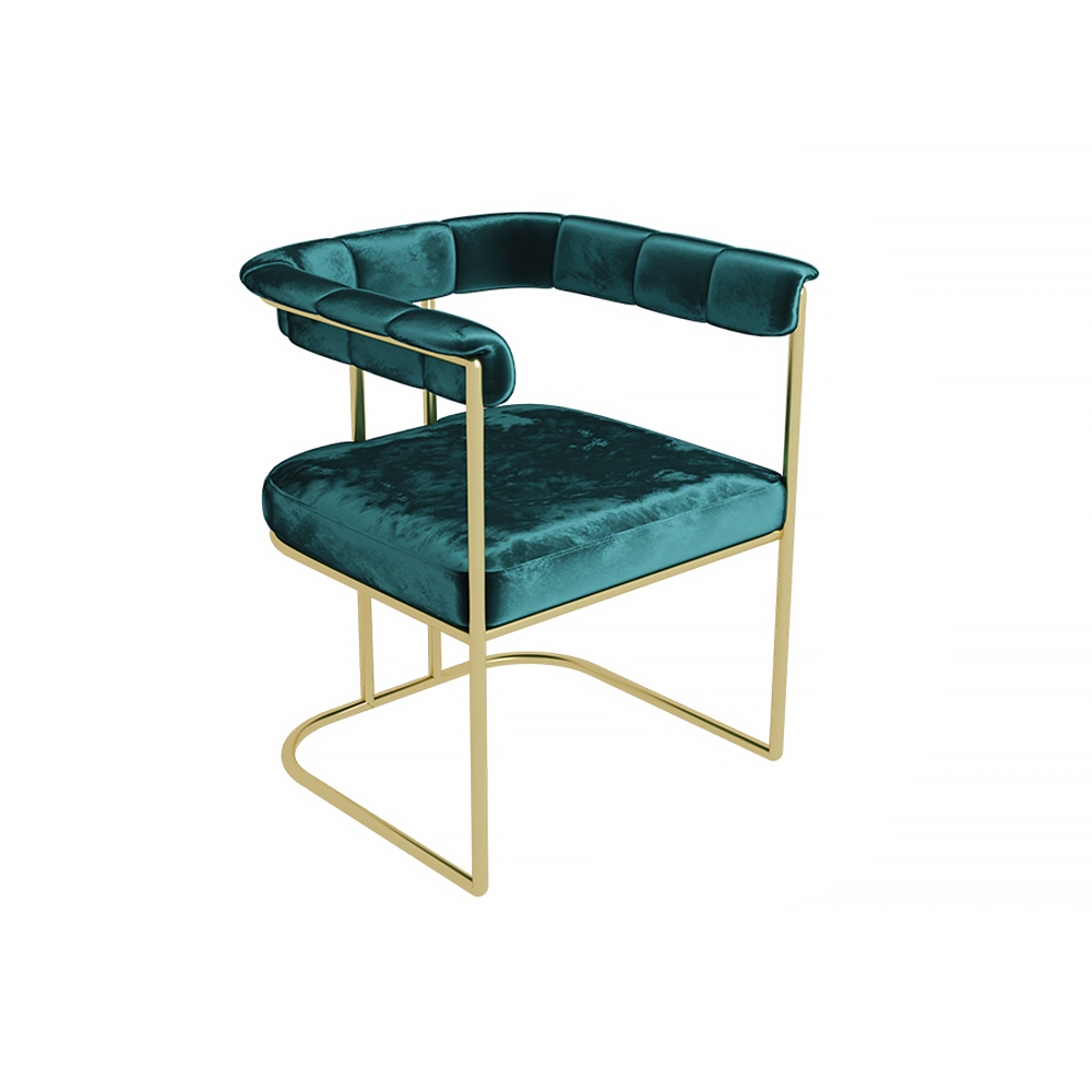 HMR - Green Velvet Upholstered Armchair Gold Accent Chair in Gray
