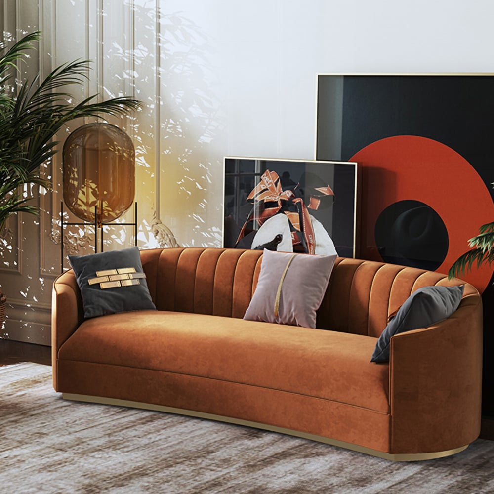 HMR - Velvet Couch Curved Sofa with Stainless Steel Base in 70.9"W