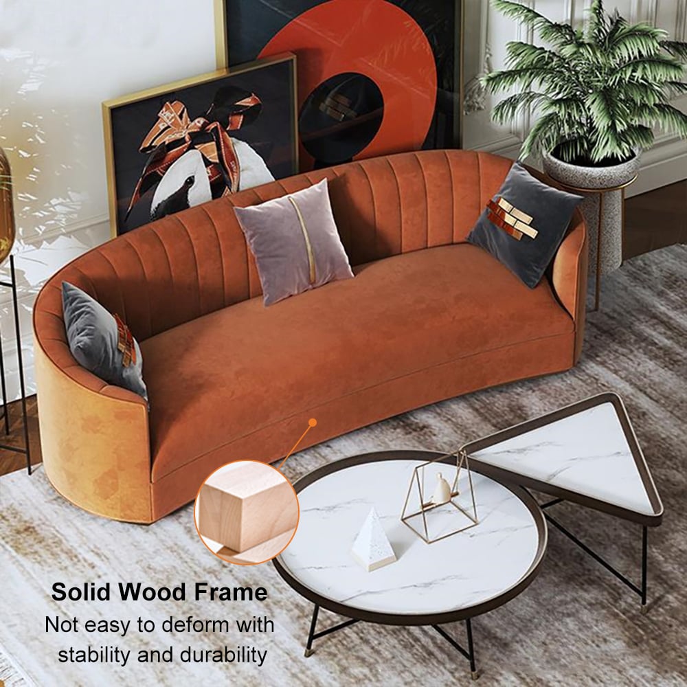 HMR - Velvet Couch Curved Sofa with Stainless Steel Base in 70.9"W