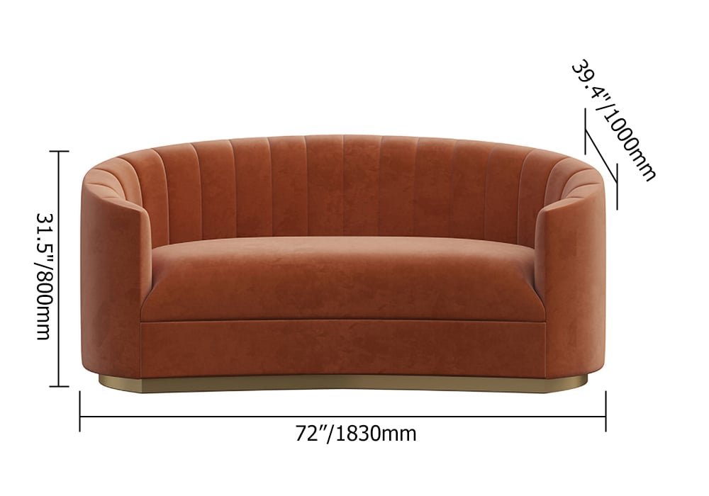 HMR - Velvet Couch Curved Sofa with Stainless Steel Base in 70.9"W