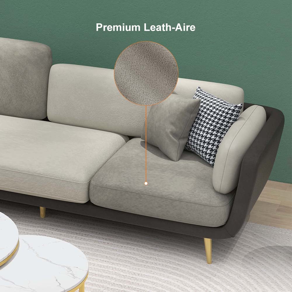 HMR - Volore Gray Upholstered Sofa 4-Seaters Gold Couch in 88.6"W