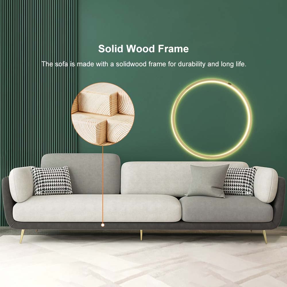 HMR - Volore Gray Upholstered Sofa 4-Seaters Gold Couch in 88.6"W