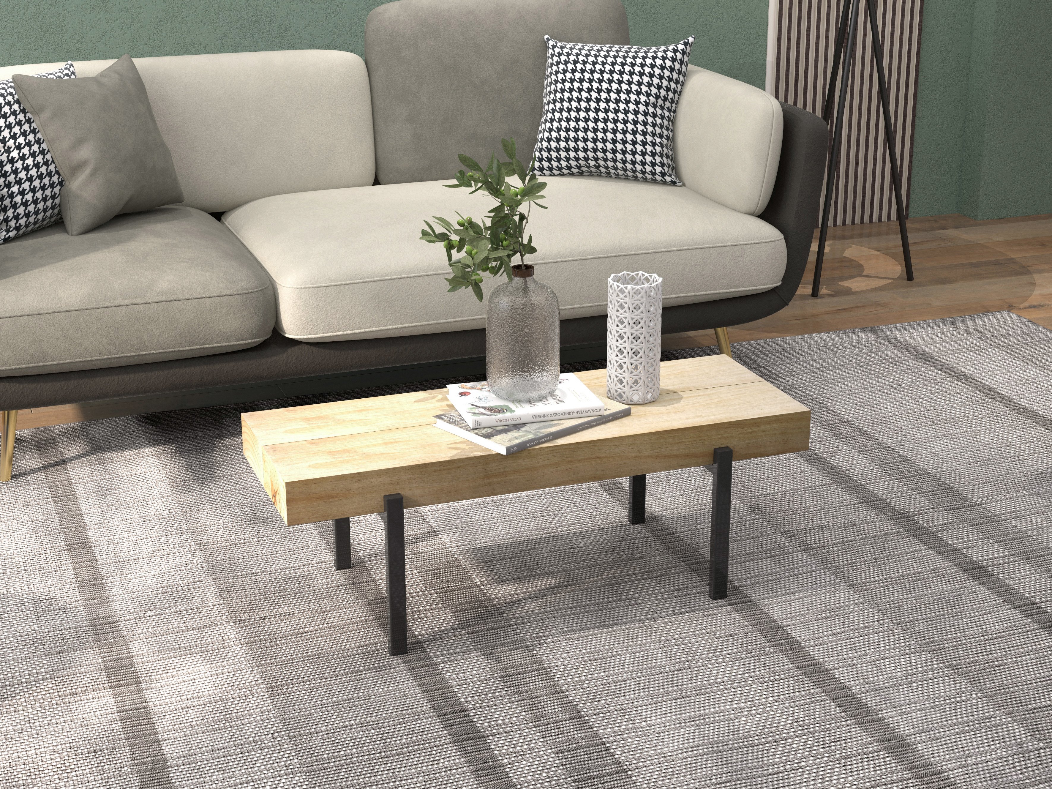 HMR - Volore Gray Upholstered Sofa 4-Seaters Gold Couch in 88.6"W