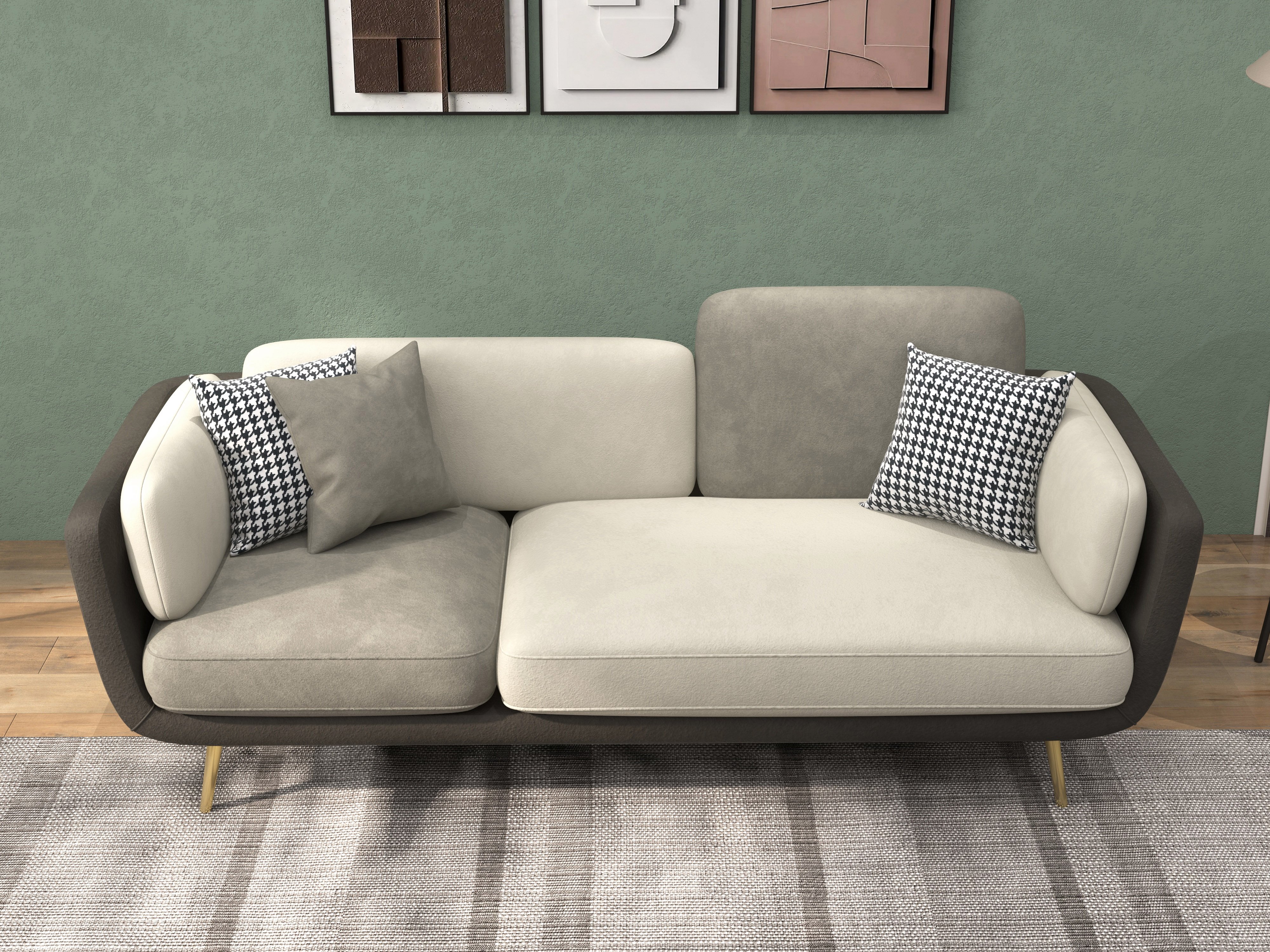 HMR - Volore Gray Upholstered Sofa 4-Seaters Gold Couch in 88.6"W