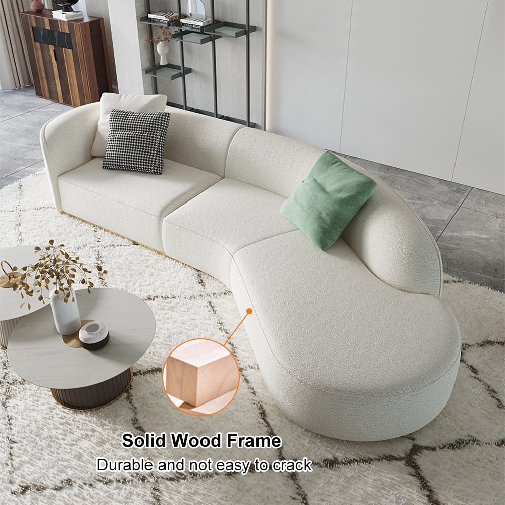HMR - Curved Sectional Upholstered 5-Seater Sofa in 134" W, White