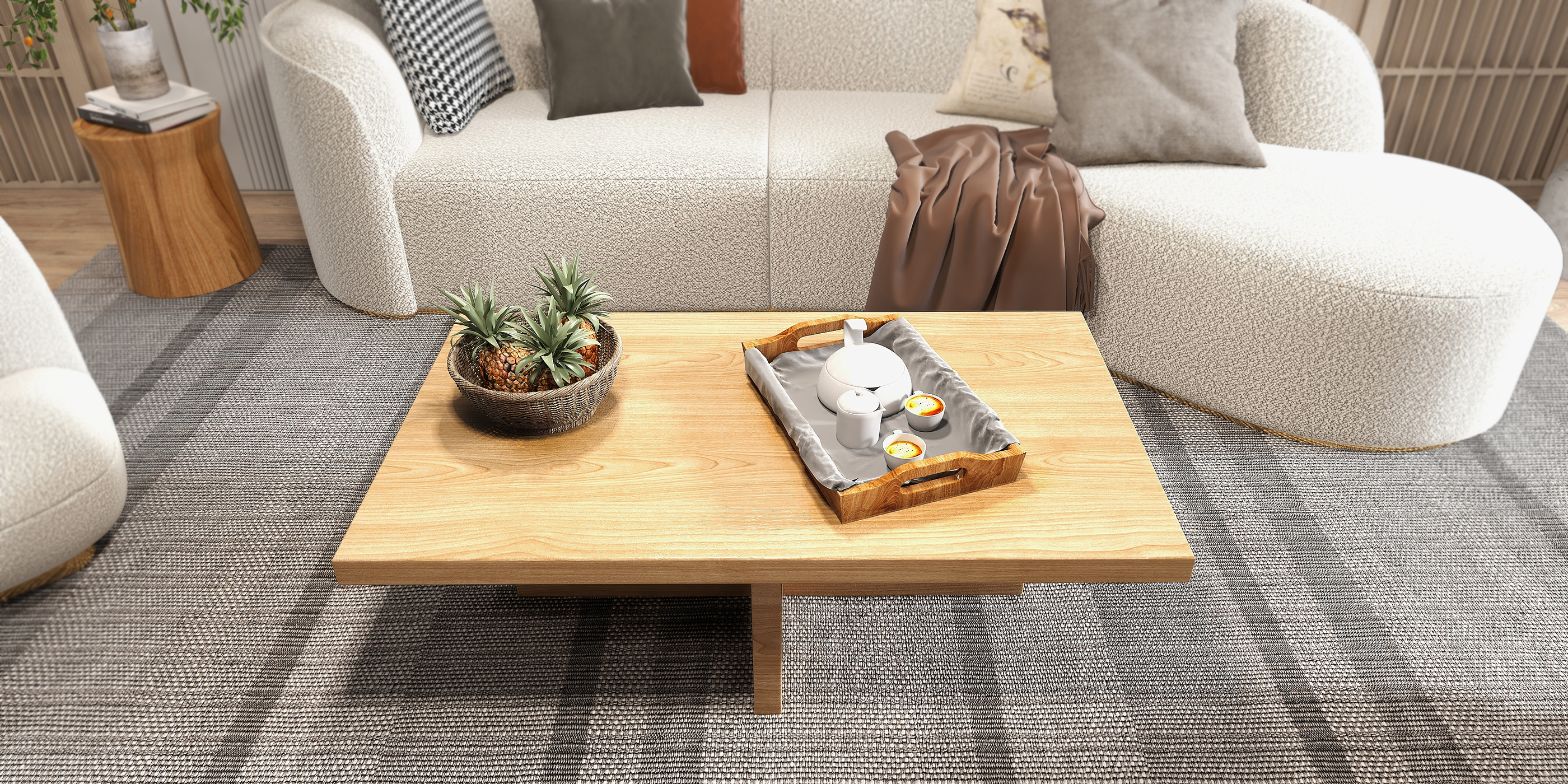 HMR - Curved Sectional Upholstered 5-Seater Sofa in 134" W, White