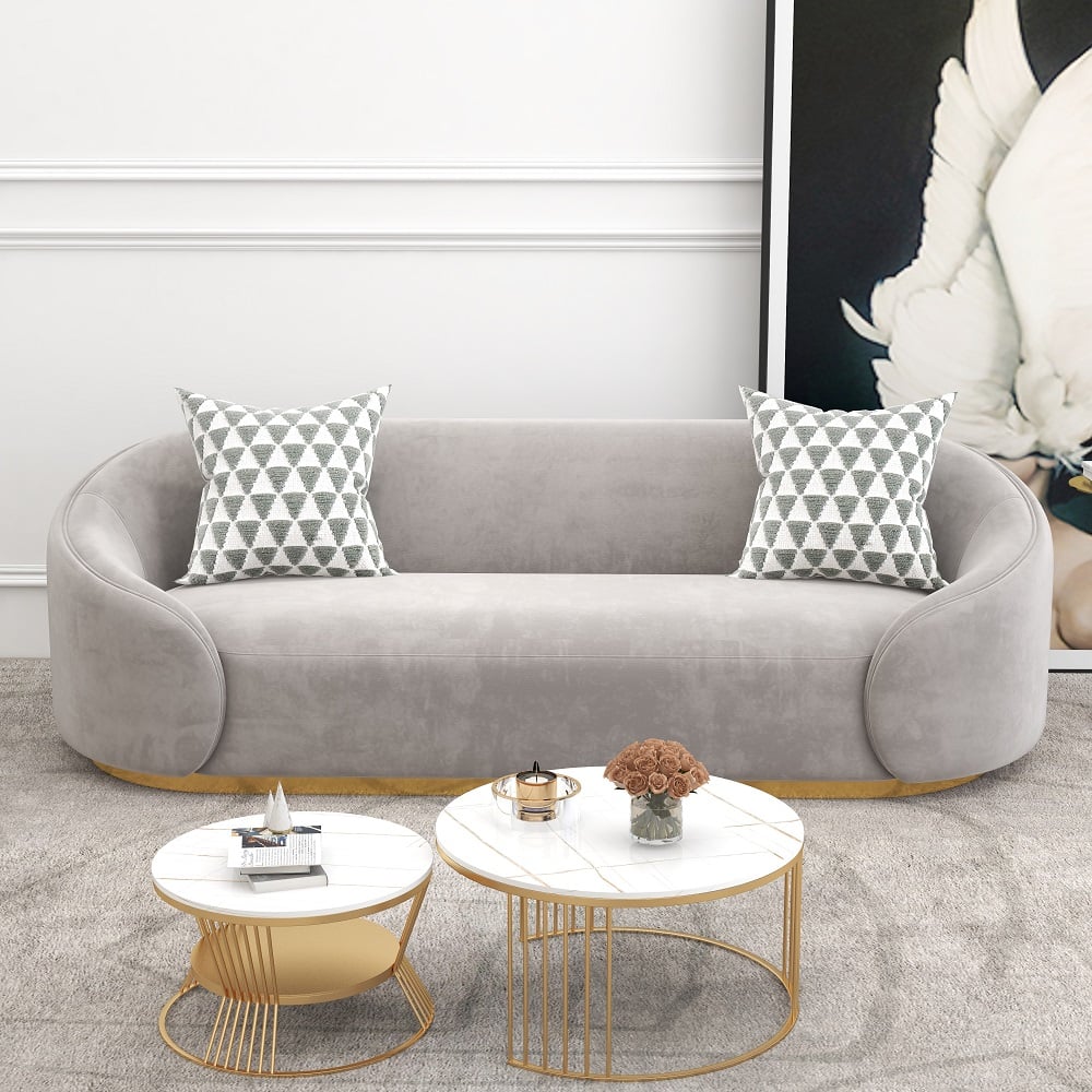 HMR - 3-Seater Sofa with Velvet Upholstered and Pillows in Gray