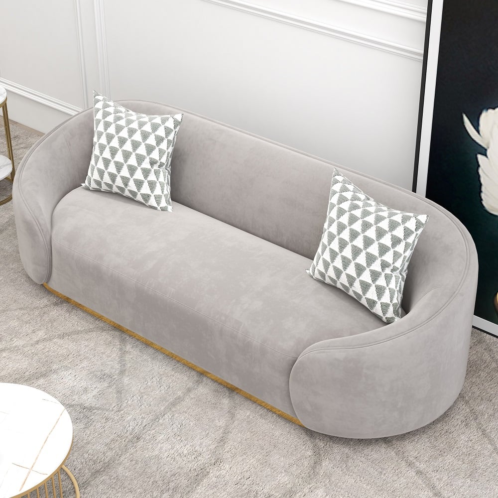 HMR - 3-Seater Sofa with Velvet Upholstered and Pillows in Gray