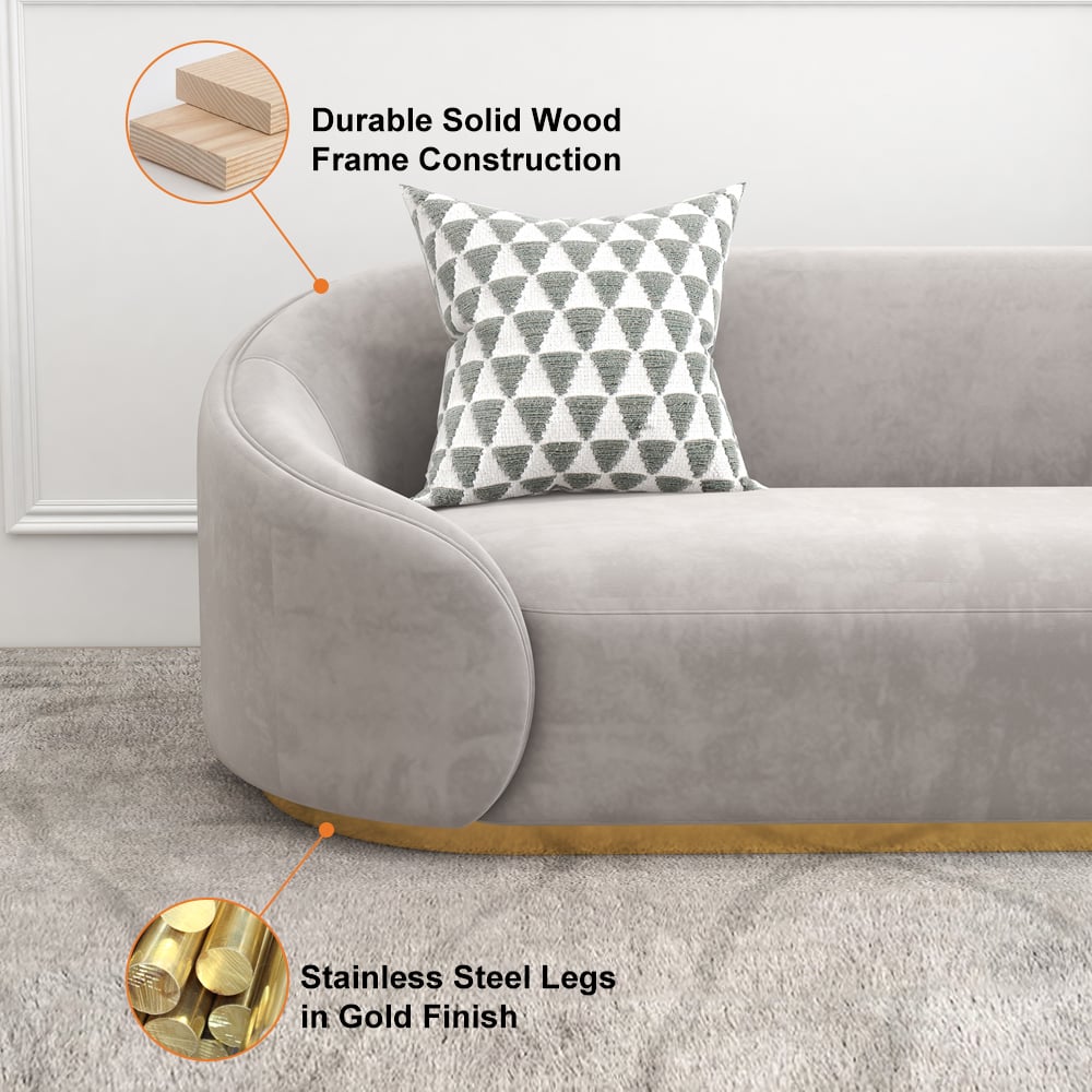 HMR - 3-Seater Sofa with Velvet Upholstered and Pillows in Gray