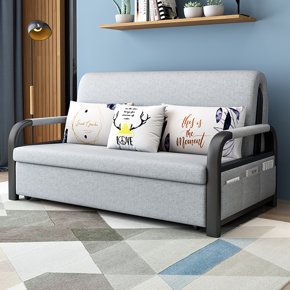 HMR - Full Sleeper Linen Upholstered Convertible with Storage in 75.6"L