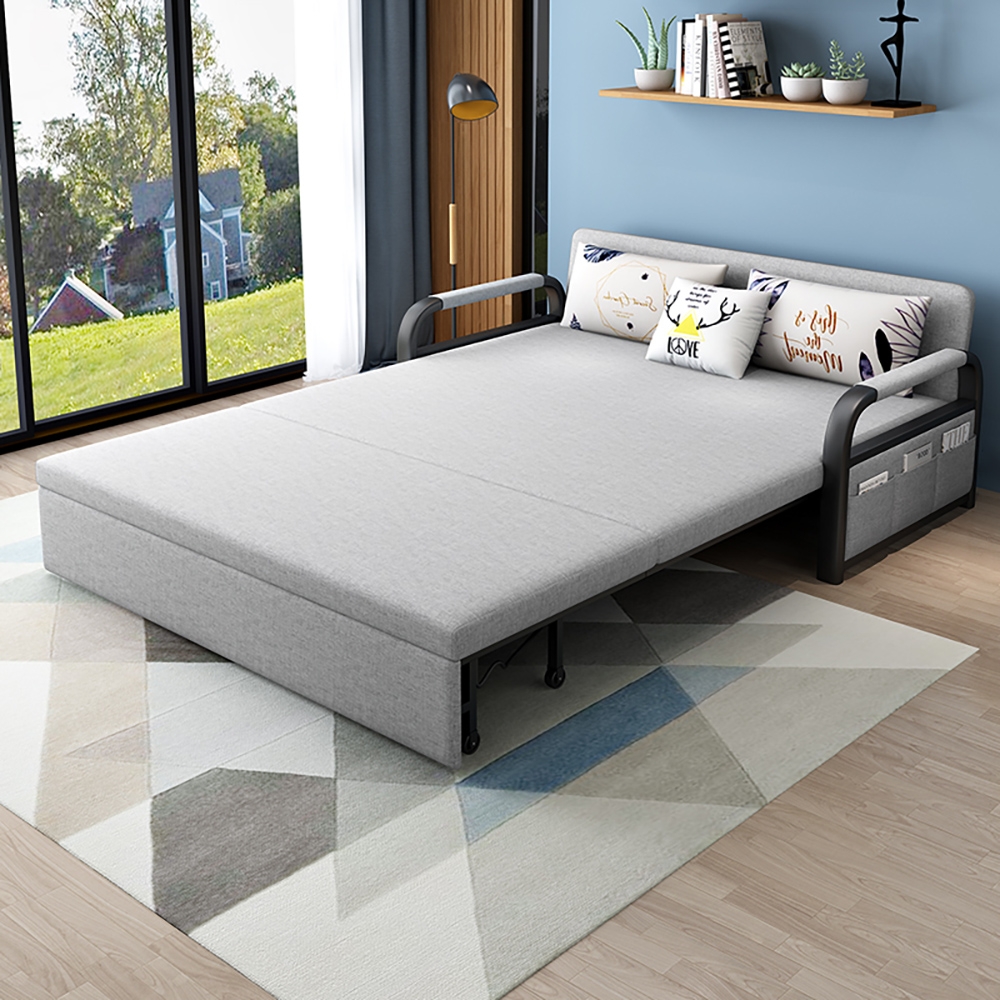 HMR - Full Sleeper Linen Upholstered Convertible with Storage in 75.6"L
