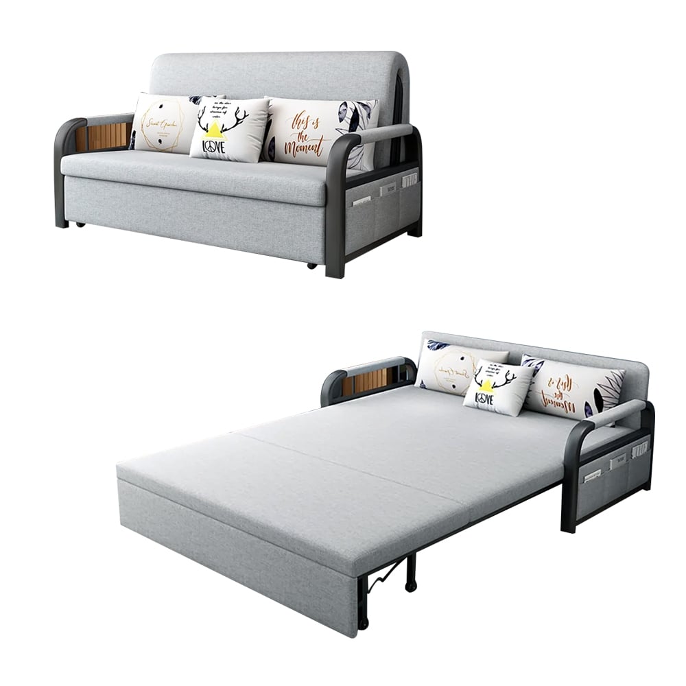 HMR - Full Sleeper Linen Upholstered Convertible with Storage in 75.6"L