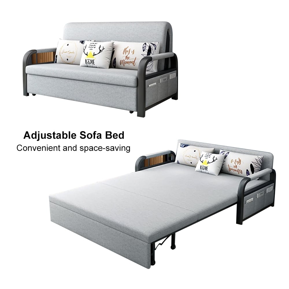 HMR - Full Sleeper Linen Upholstered Convertible with Storage in 75.6"L