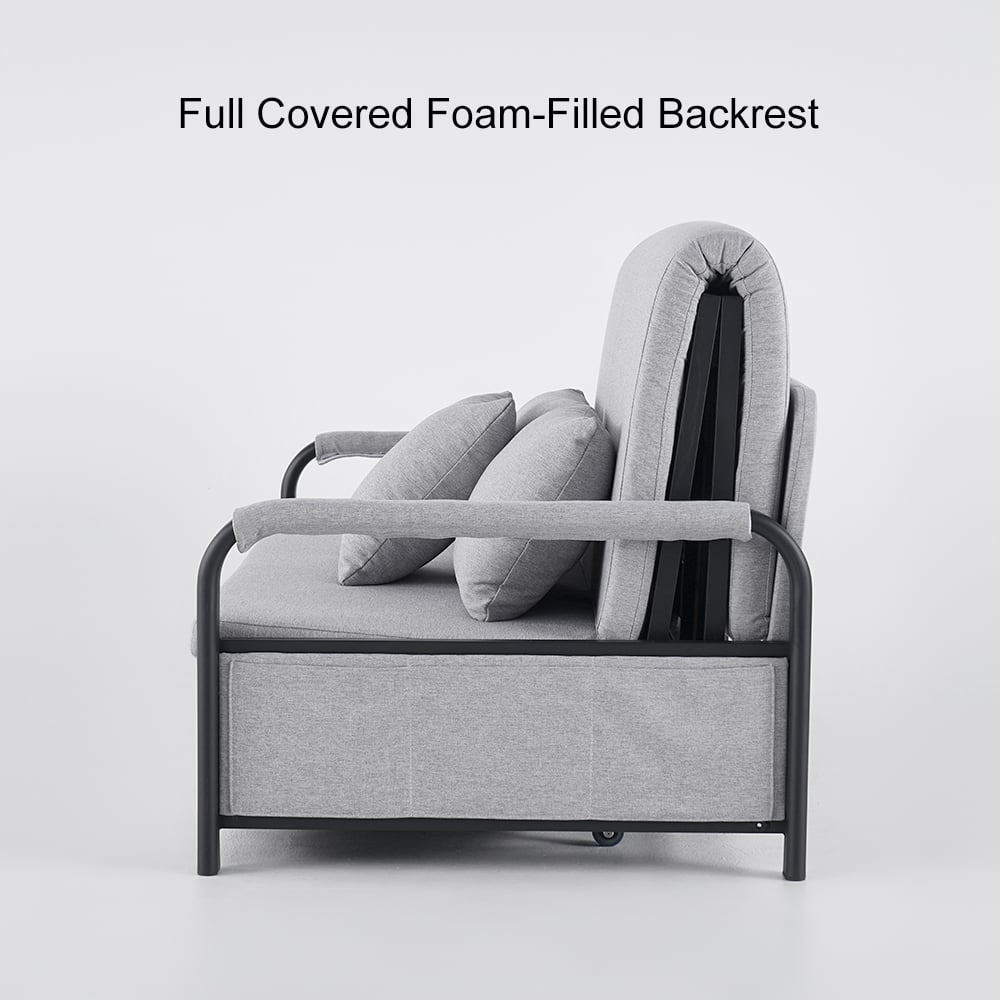 HMR - Full Sleeper Linen Upholstered Convertible with Storage in 75.6"L