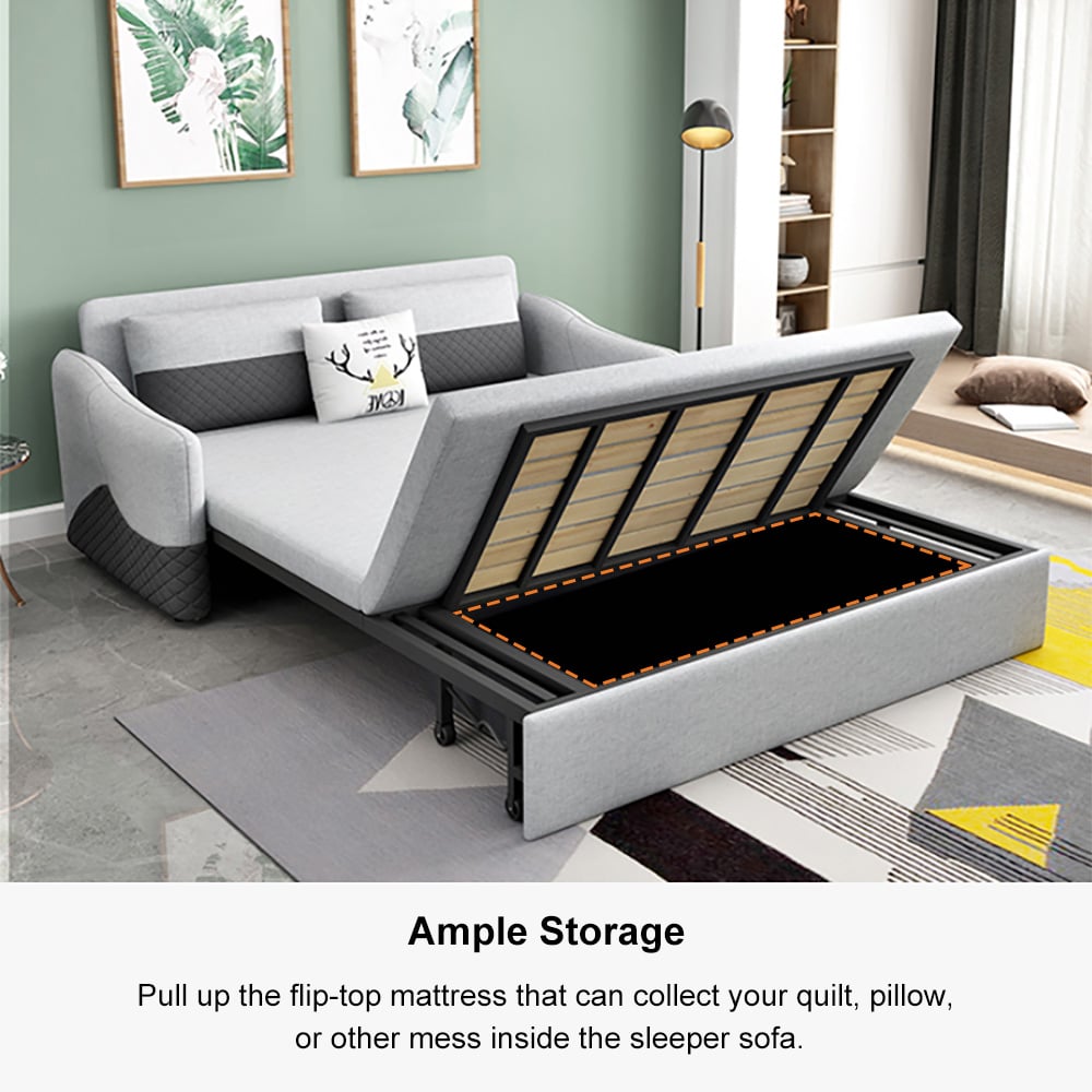 HMR - Rolla Upholstered Convertible Sofa with Storage in 78"L, Light Gray