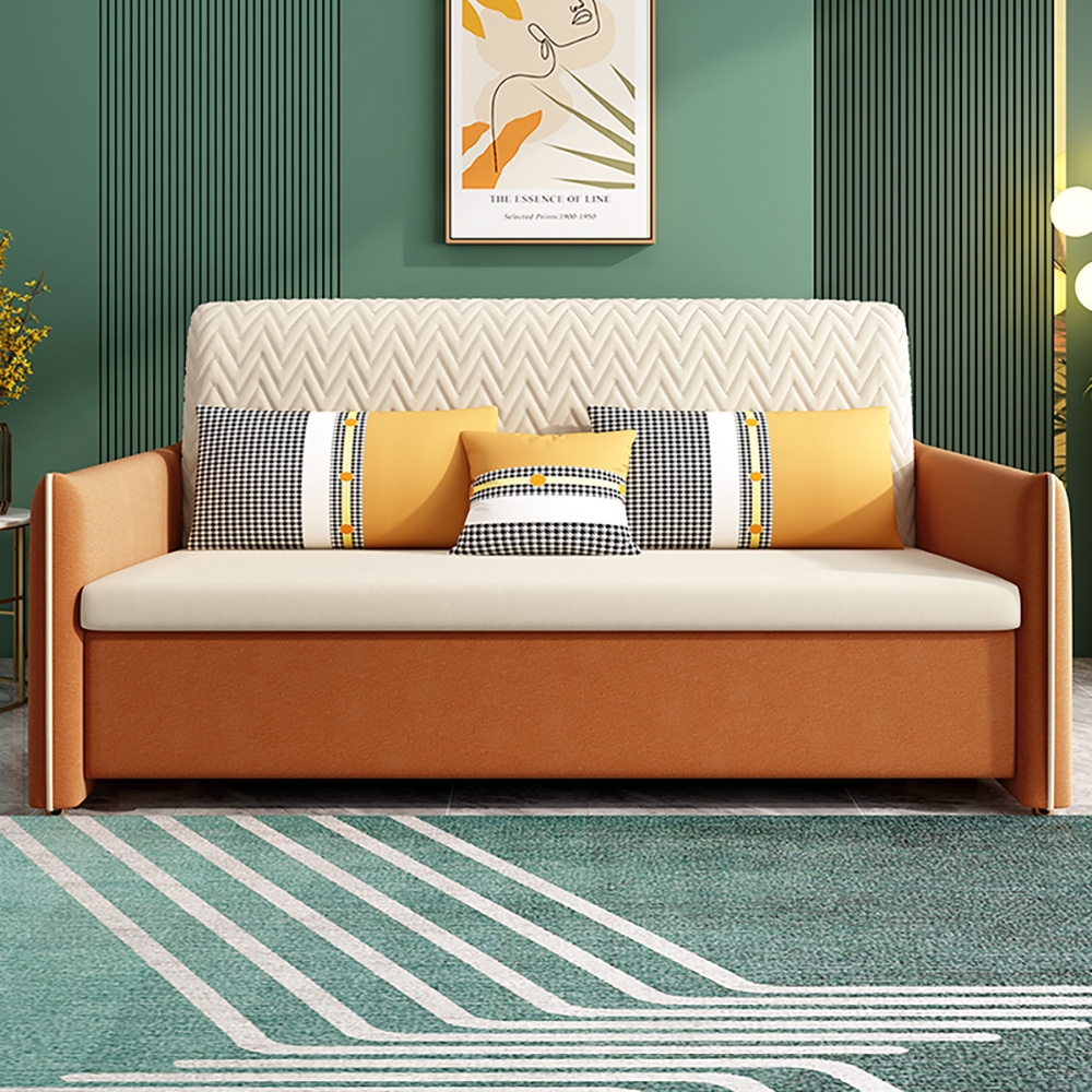 HMR - Velvet Upholstered Convertible Full Sleeper Storage in 66.1"L, Beige