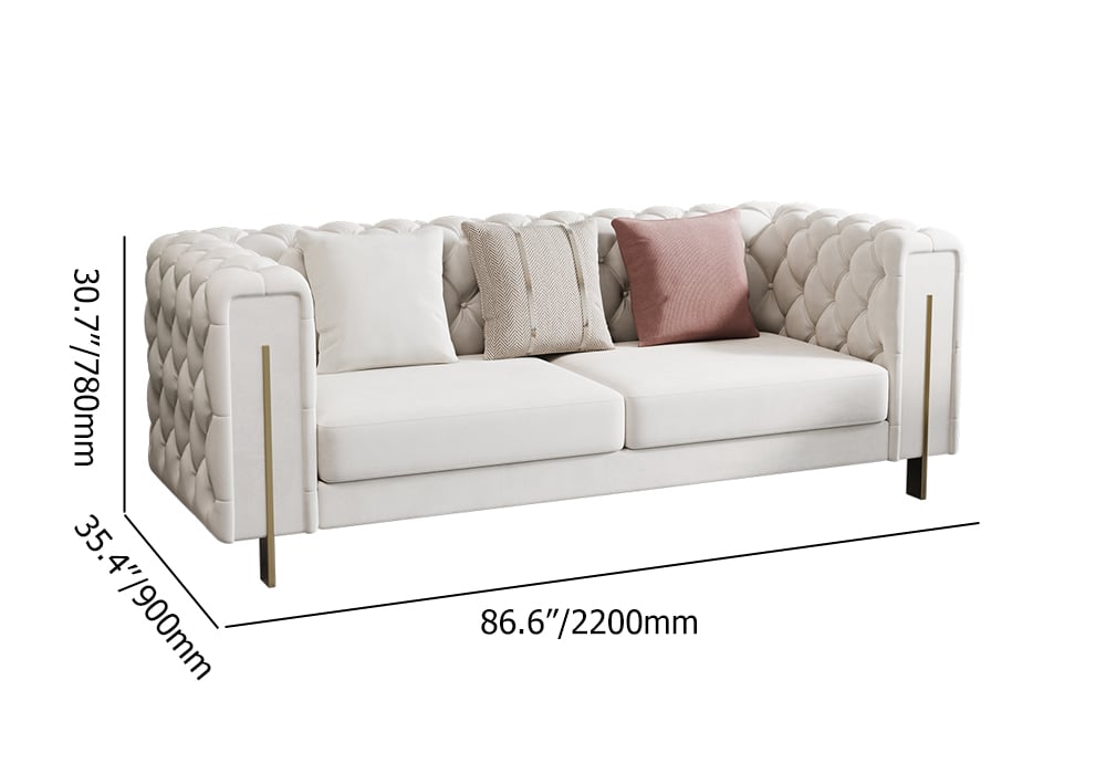 HMR - Velvet Upholstered 2-Seater Tufted Sofa in 86.6"W, White