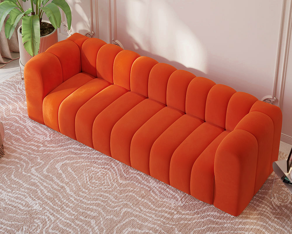 HMR Modern 3-Seater Sofa with Velvet Upholstered - Orange