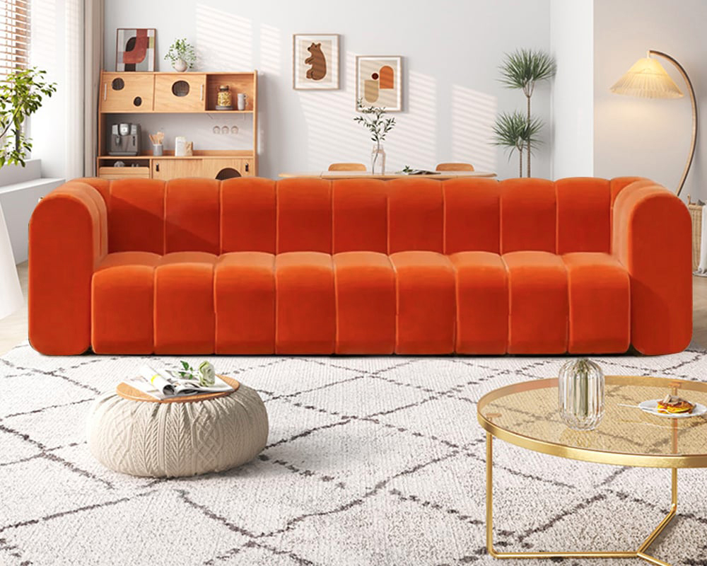HMR Modern 3-Seater Sofa with Velvet Upholstered - Orange
