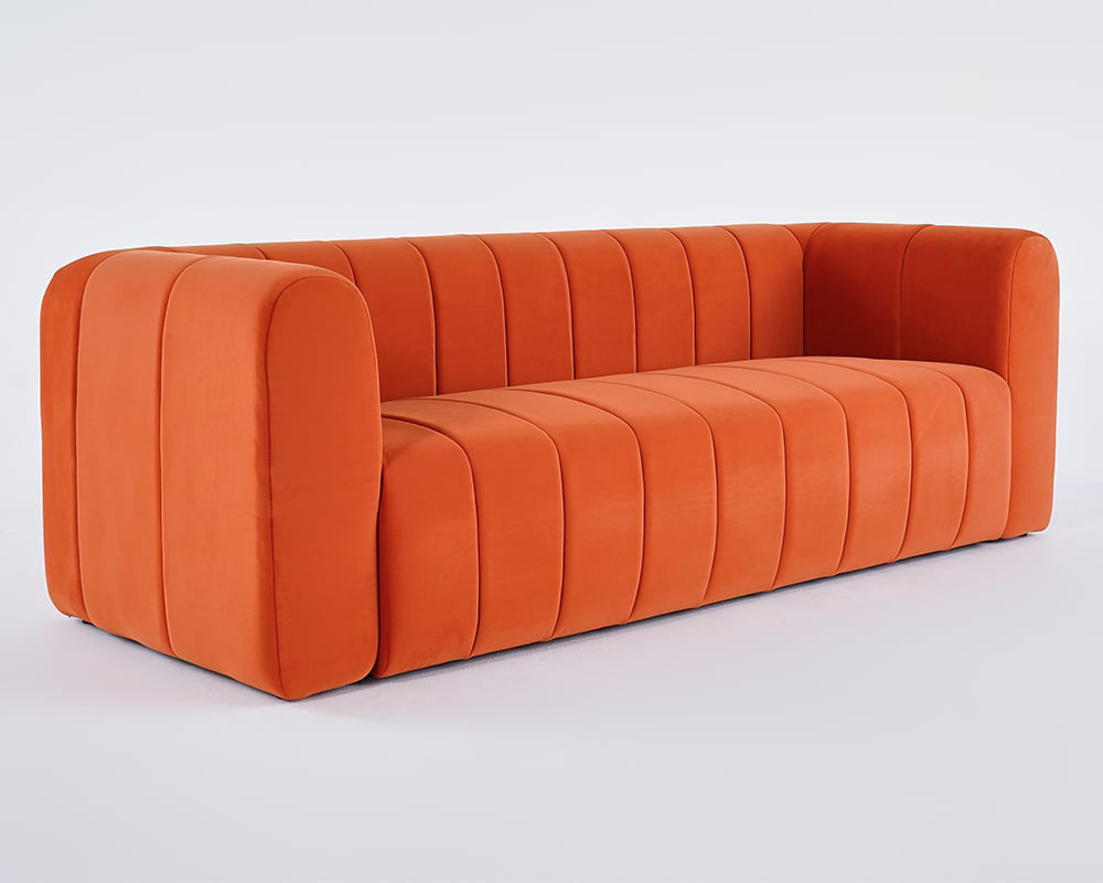 HMR Modern 3-Seater Sofa with Velvet Upholstered - Orange