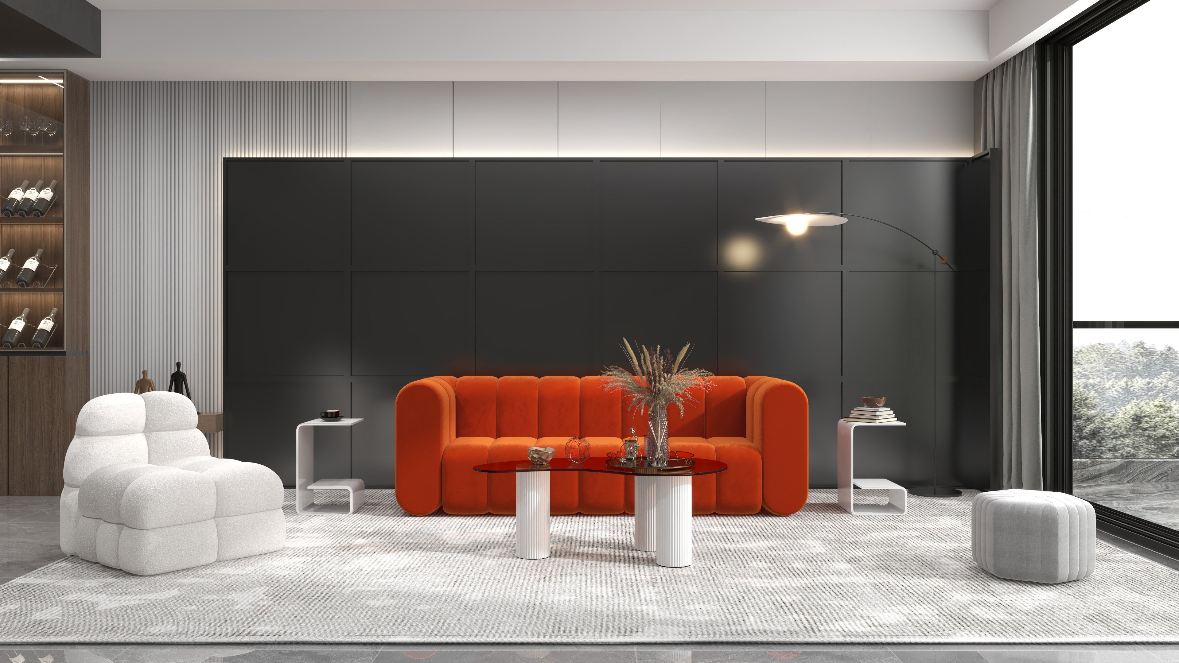 HMR Modern 3-Seater Sofa with Velvet Upholstered - Orange