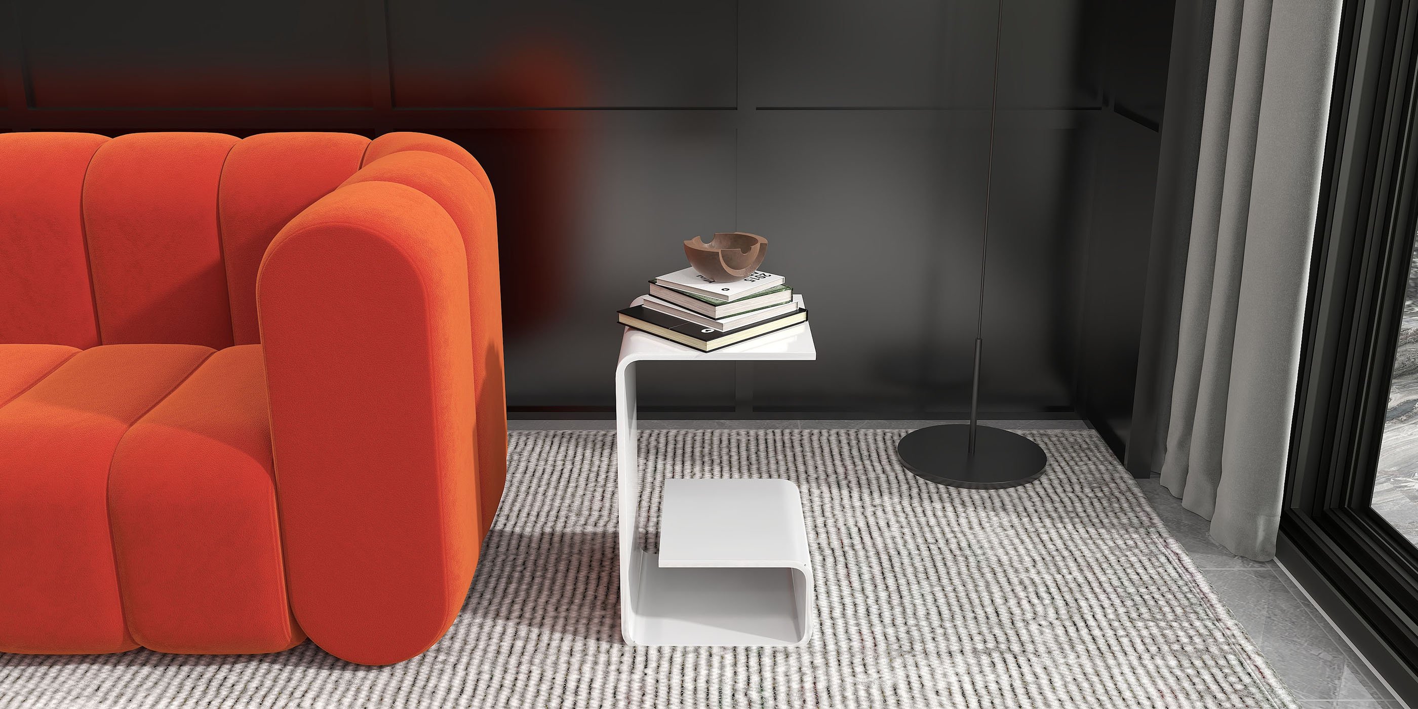 HMR Modern 3-Seater Sofa with Velvet Upholstered - Orange