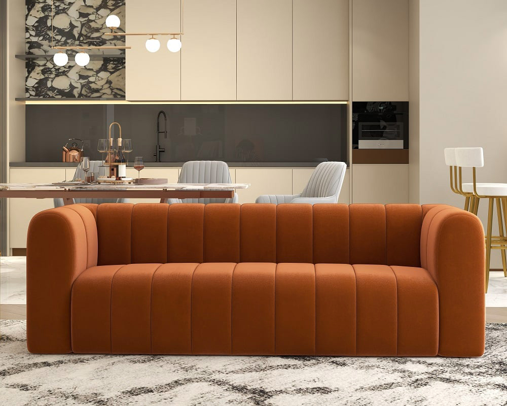 HMR - Modern 3-Seater Sofa with Velvet Upholstered