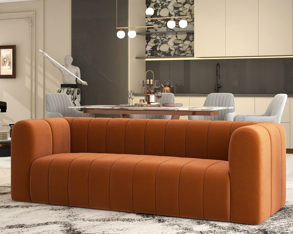 HMR Modern 3-Seater Sofa with Velvet Upholstered - Caramel