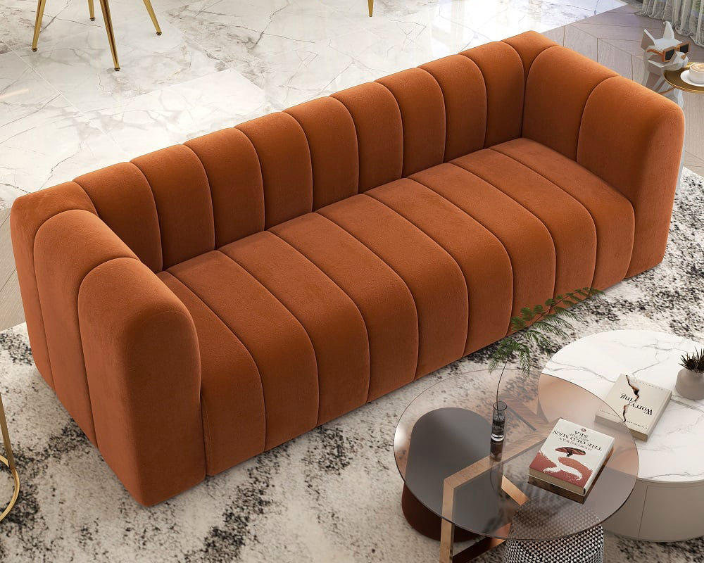 HMR Modern 3-Seater Sofa with Velvet Upholstered - Caramel