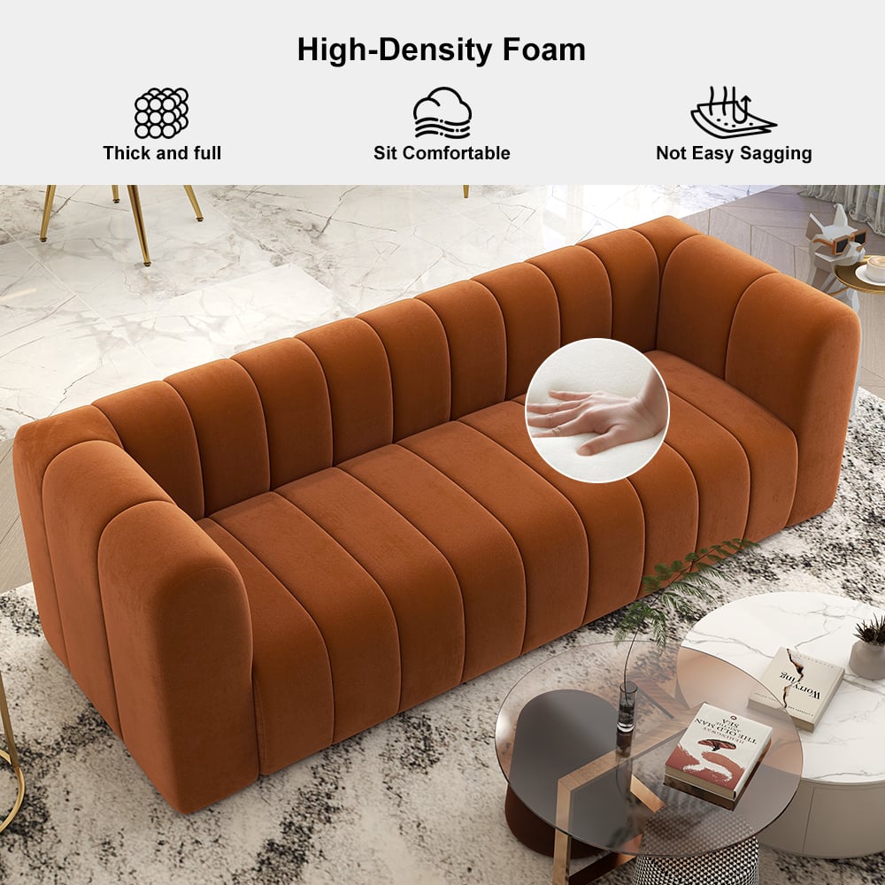 HMR Modern 3-Seater Sofa with Velvet Upholstered - Caramel