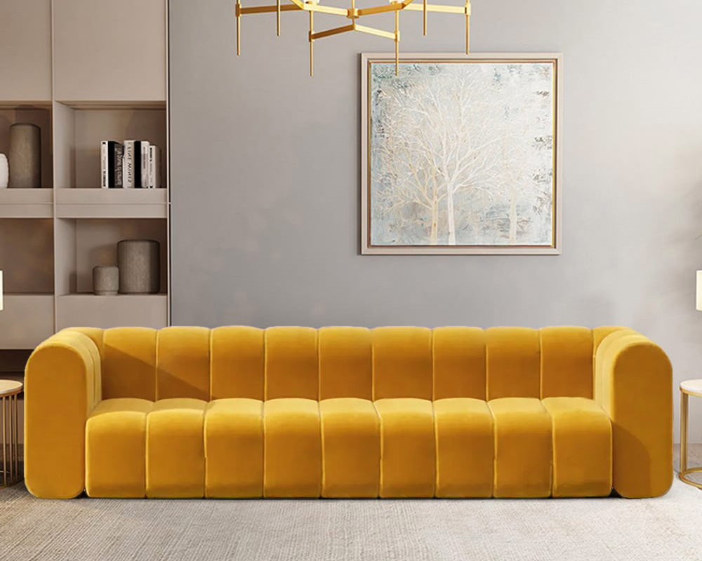 HMR Modern 3-Seater Sofa with Velvet Upholstered - Yellow