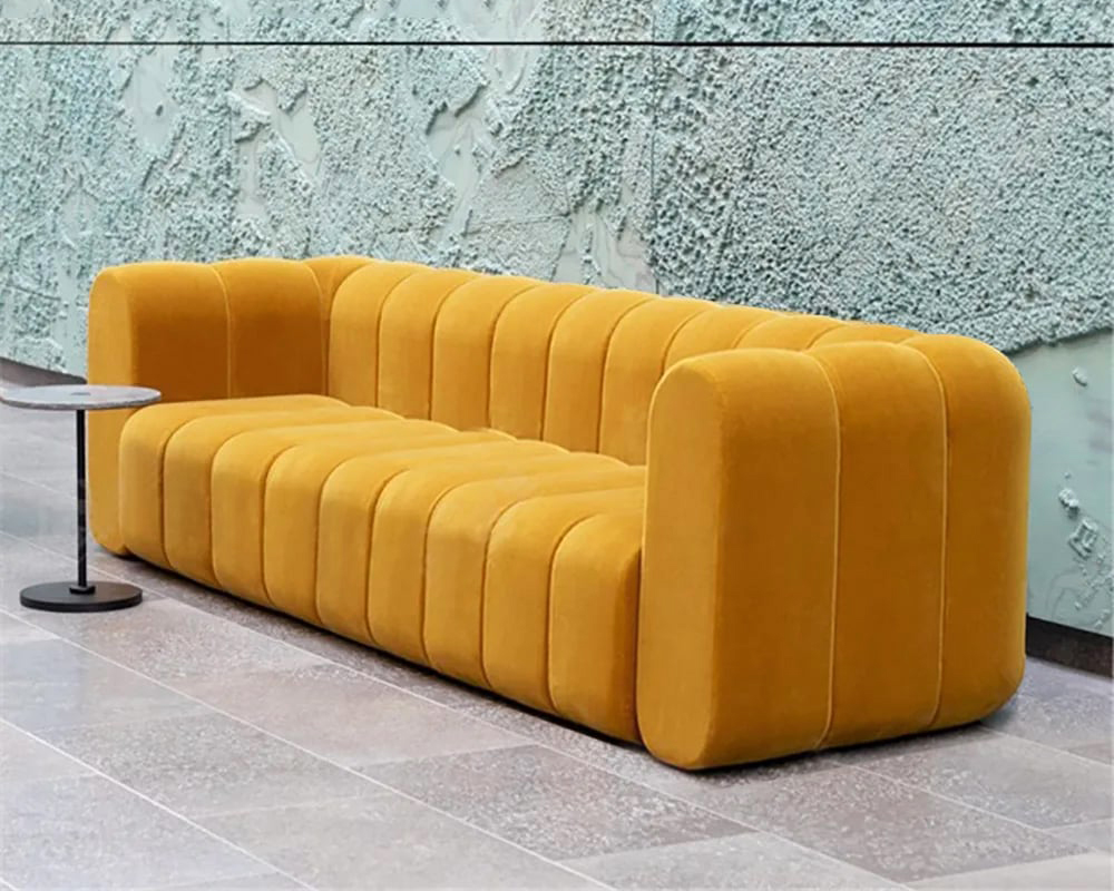 HMR Modern 3-Seater Sofa with Velvet Upholstered - Yellow