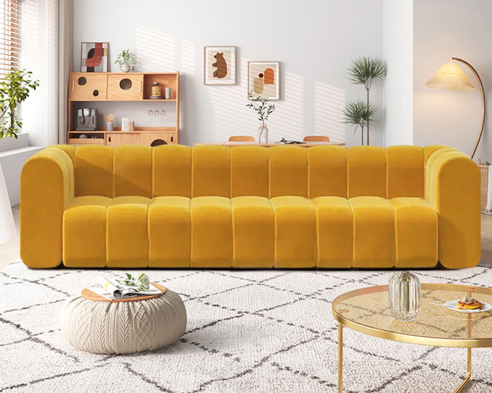 HMR Modern 3-Seater Sofa with Velvet Upholstered - Yellow